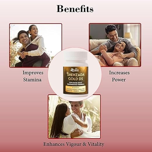 Hindrishi Shehzada Gold DS, Explosive Formula, Premium Ayurvedic Supplement for Strength, Stamina, Vitality, 10 Capsules for men