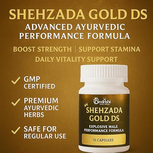Hindrishi Shehzada Gold DS, Explosive Formula, Premium Ayurvedic Supplement for Strength, Stamina, Vitality, 10 Capsules for men