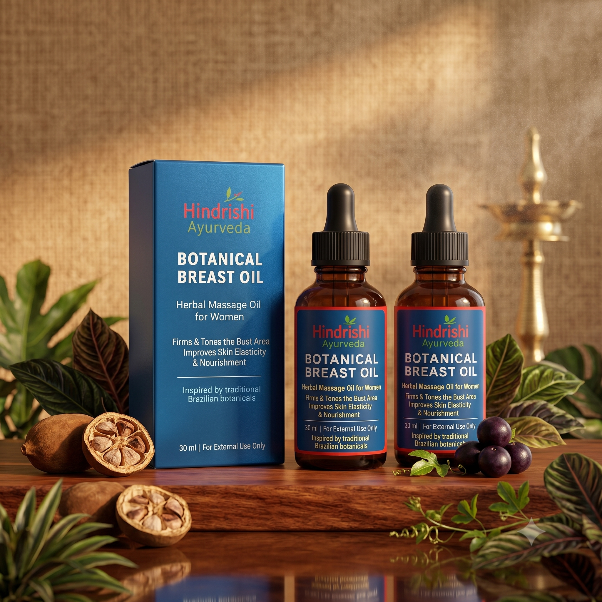 Hindrishi Ayurveda Botanical Breast Oil – Nourishing & Firming Ayurvedic Massage Oil 30ml (Set of 2)
