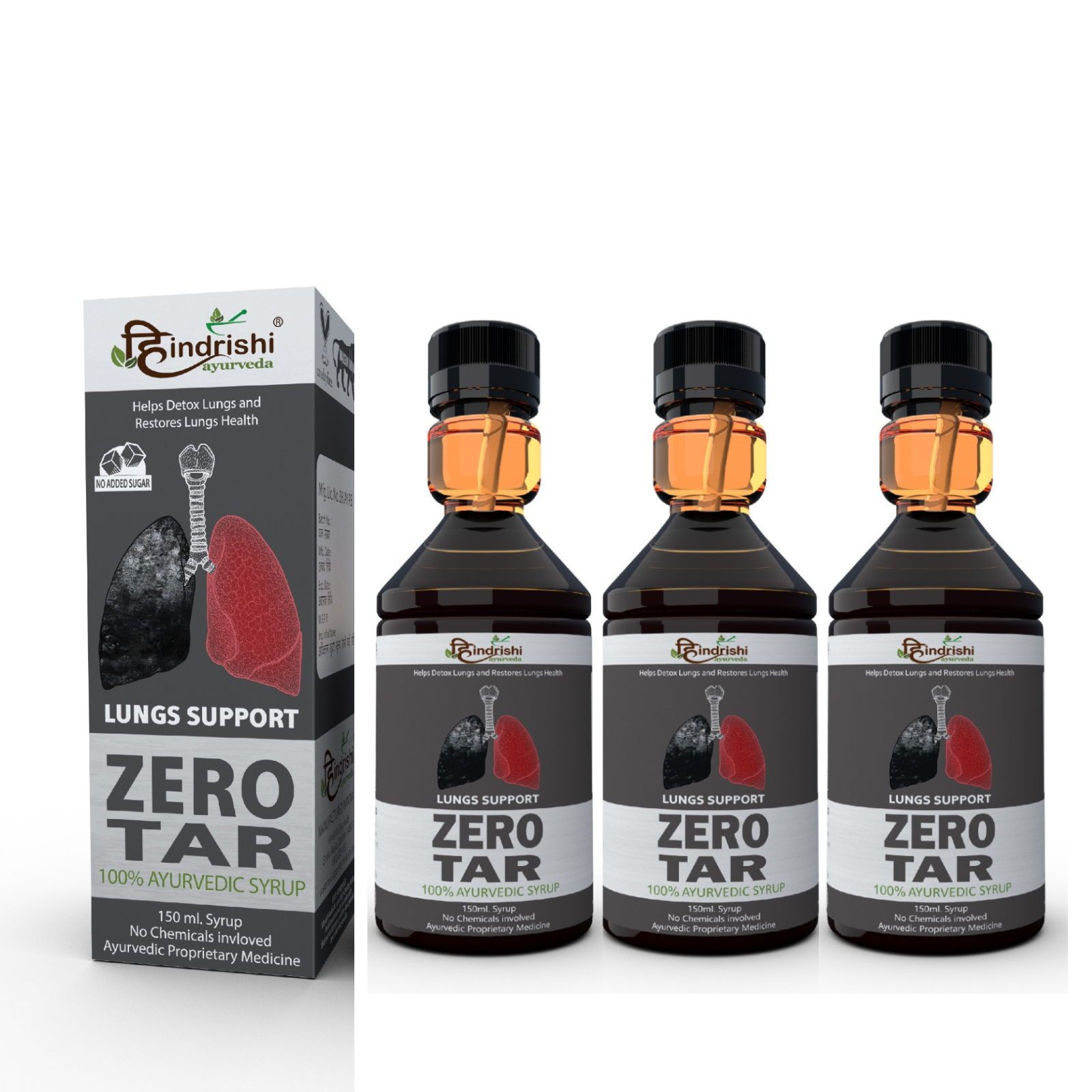 Hindrishi Zero tar Syrup for Lungs and Respiratory Tract Detox ( 150ml Each Bottle) NO ADDED SUGAR