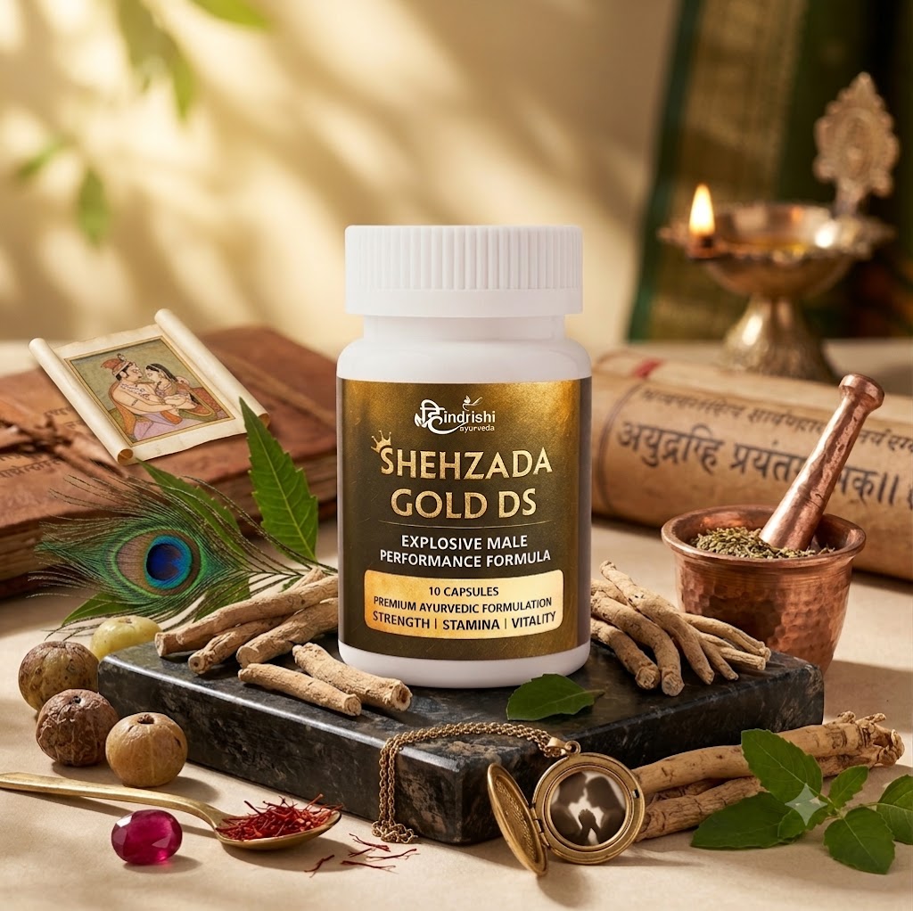 Hindrishi Shehzada Gold DS, Explosive Formula, Premium Ayurvedic Supplement for Strength, Stamina, Vitality, 10 Capsules for men
